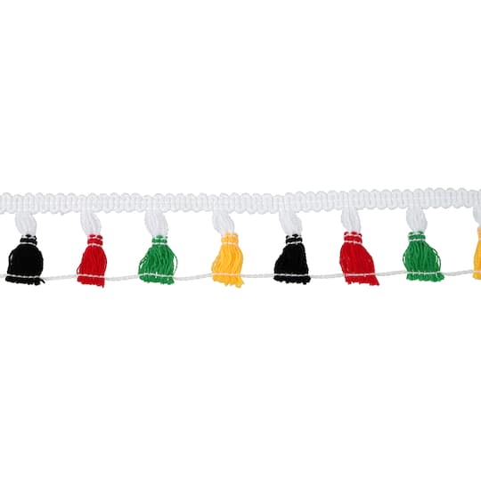1 3/4" White Multicolor Tassel Trim Ribbon by Celebrate It®